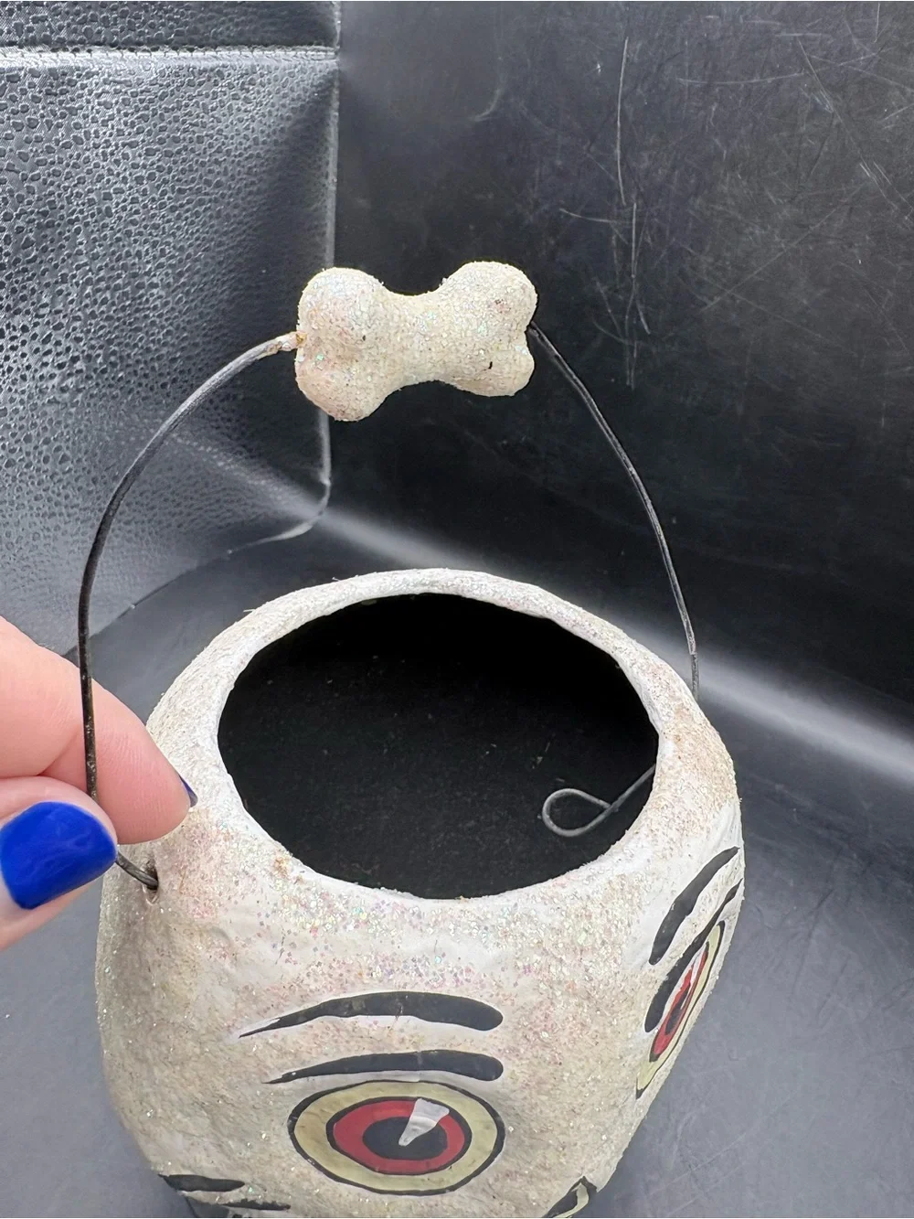 Vintage Style Halloween Skull Paper Mache Candy Bucket